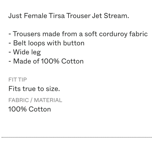 Just Female Tirsa Trousers NWT $168 Jet Stream Ivory Corduroy Wide Leg Sz. M - Picture 7 of 9